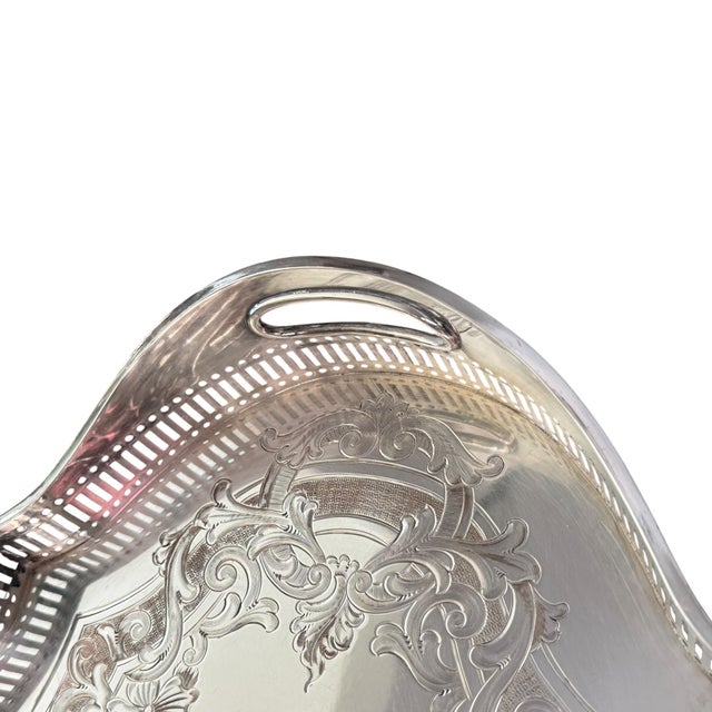 Vintage Sheffield Silverplate Pierced Gallery Serving Tray For Sale In Los Angeles - Image 6 of 11