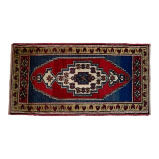 1970s Hand Made Small Turkish Rug. DoorMat Entry Decor Kitchen Mat Baht Mat - 22'' X 43'' For Sale