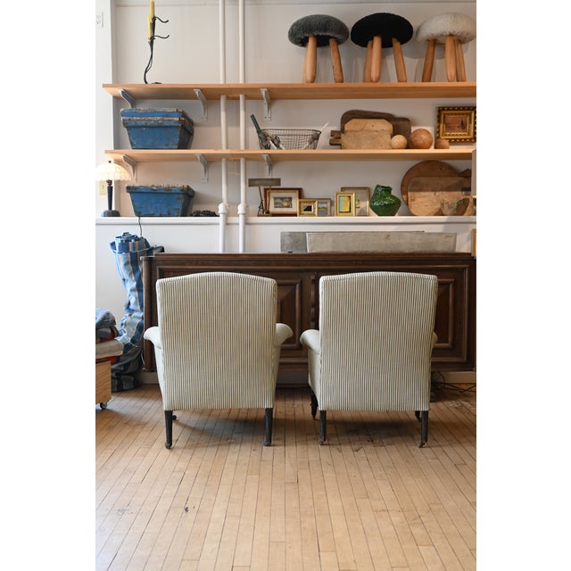1930's French Upholstered Striped Lounge Chairs For Sale - Image 11 of 16