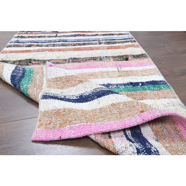 1970s Vintage Turkish Hand-Knotted Wool Cotton White Kilim Runner Rug For Sale - Image 5 of 10