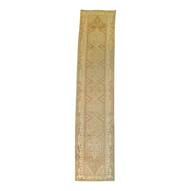 Early 21st Century Neutral Brown Geometric Turkish Scenic Runner - 2'5" x 12'3" For Sale