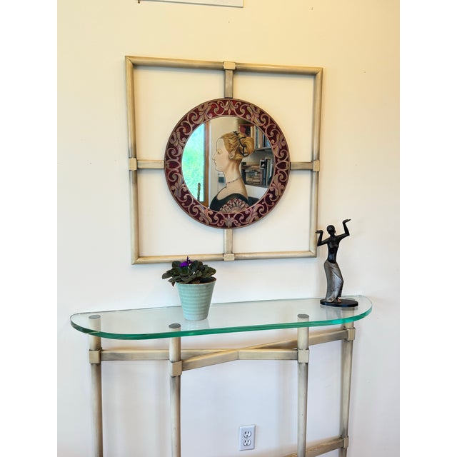 Raphael 1940s Mid-Century Italian Renaissance Style Console and Etched, Hand-Painted Mirror For Sale - Image 4 of 12