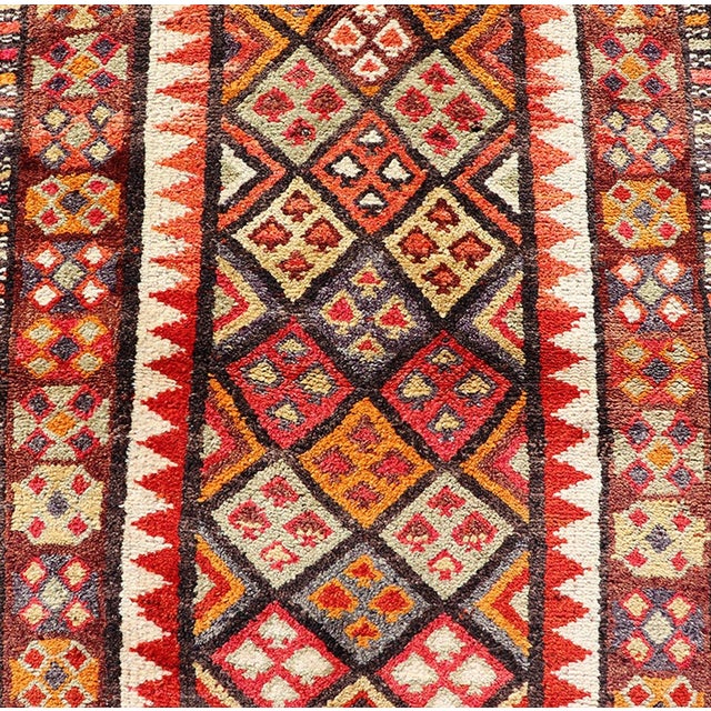 Multicolored Midcentury Turkish Kurdish Oushak Runner With Diamonds and Stars 2'9 X 9'10 For Sale - Image 4 of 10