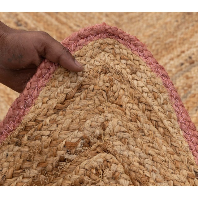 2.6x10Ft. Pink Wave Scallop Edge Jute Rug For Sale - Image 10 of 12
