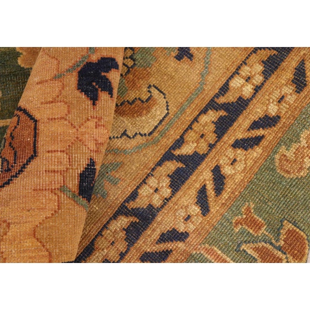 Brass 1980s Shabby Chic Green/Gold Wool Rug - 7'3" X 10'1" For Sale - Image 8 of 10