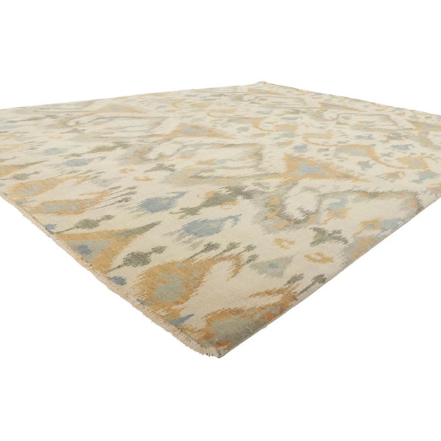 30045 Vintage Earth-Tone Modern Ikat Rug, 08'01 x 10'04. With its incredible detail and texture, this hand knotted wool...