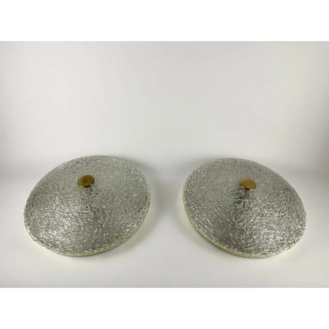 Glass Flush Mounts with Gilt Brass Trims, 1970s, Set of 2 For Sale - Image 11 of 11