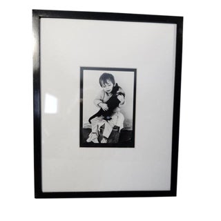 Cat With Boy, Vintage French Black and White Photo Framed For Sale