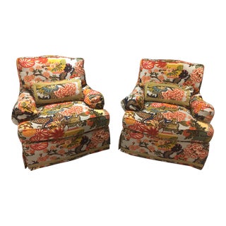 Schumacher Chiang Mai Upholstered Chairs - a Pair For Sale