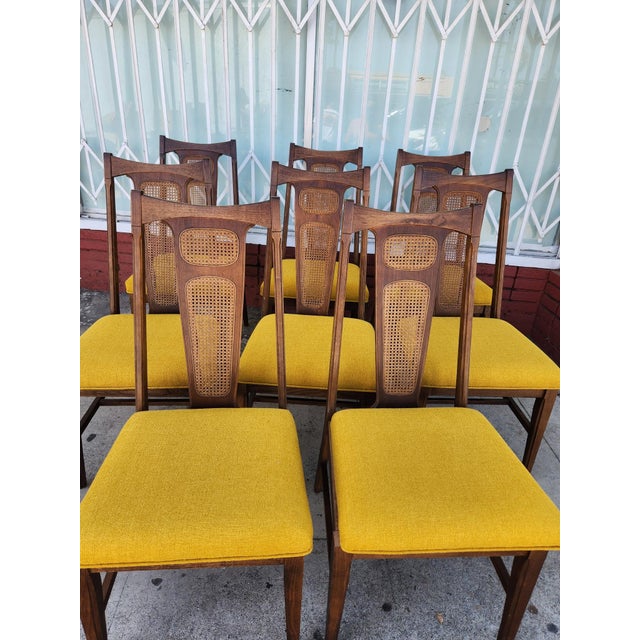 Mid-Century Modern Set of 8 Mid-Century Modern Cane Back Dining Chairs With Yellow Upholstery For Sale - Image 3 of 4