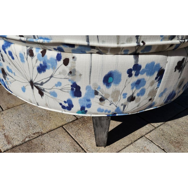 Bassett Round Cotton Ottoman For Sale - Image 9 of 11