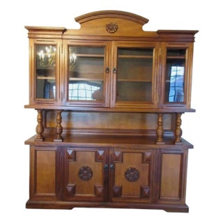 Vintage Spanish Moorish Style Dining Room Hutch Cabinet Breakfront Sideboard For Sale