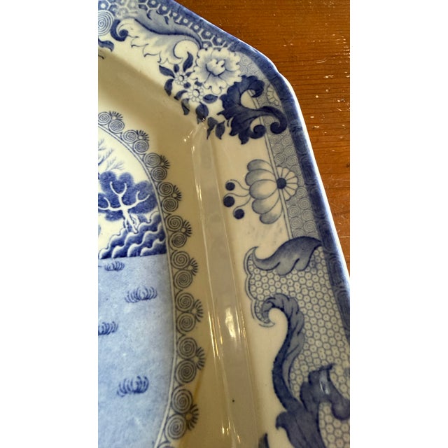 A Large Mason's Ironstone China Blue Transfer Decorated Platter "Turner Willow" Pattern, Circa 1830's For Sale - Image 10 of 18