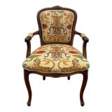 Late 20th Century Newly Upholstered Queen Anne Style Open Arm Host Chair For Sale