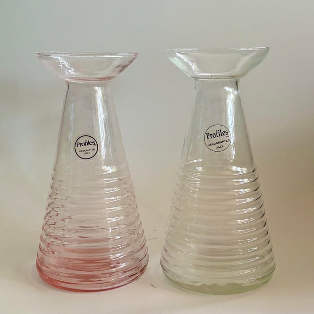 Vintage Italian Pink Glass Decanter by Profiles – Ribbed Blush Barware Accent For Sale - Image 4 of 4