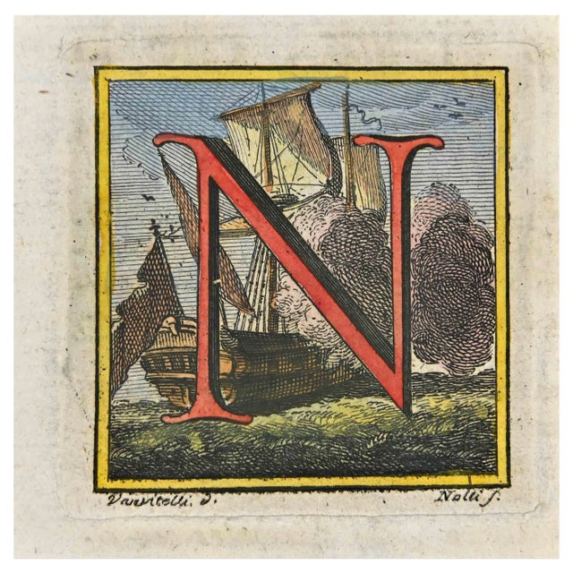 Luigi Vanvitelli, Letter of the Alphabet: N, Etching, 18th Century For Sale