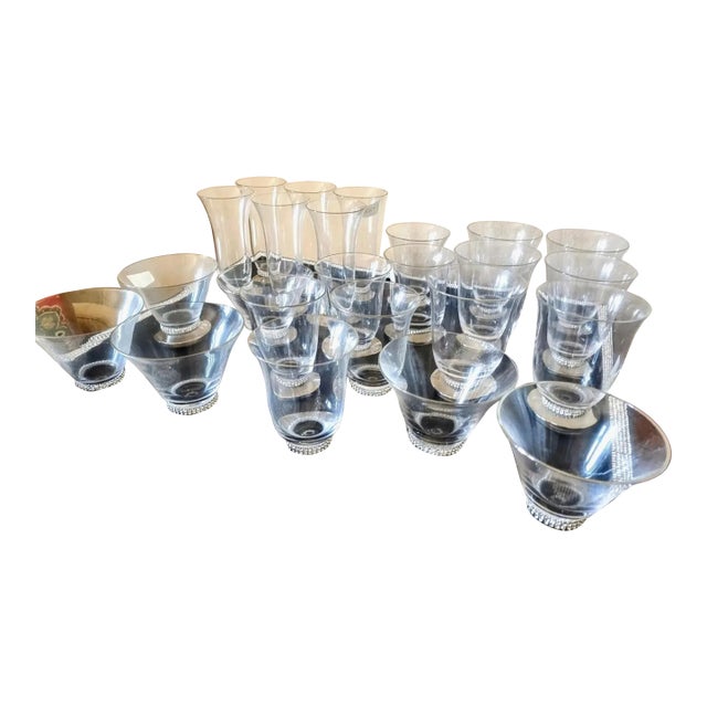 24pcs/6 Sets Art Deco Mouth Blown Low Lead Crystal Swarovski Platinum Glasses France For Sale