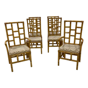 1970s McGuire Style Mid-Century Modern Bamboo Rattan Dining Chairs- Set of 6