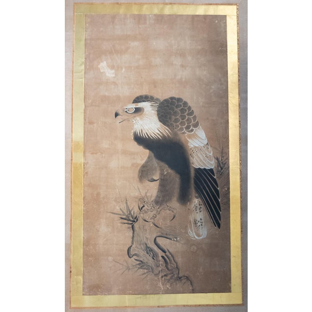 We are selling this beautiful and elegant Japanese Edo period watercolor of a Hawk. This Kano school painting was probably...