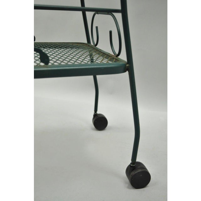 Meadowcraft Dogwood Green Wrought Iron Tea Cart Rolling Bar Server