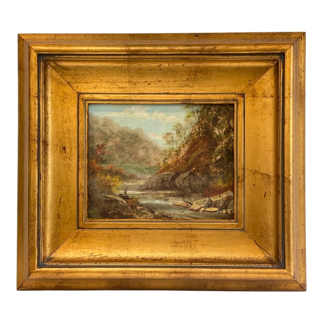 19th Century Pastoral River Original Framed Oil Painting For Sale