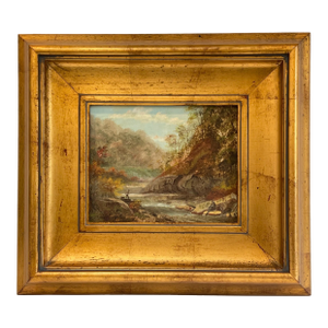 19th Century Pastoral River Original Framed Oil Painting