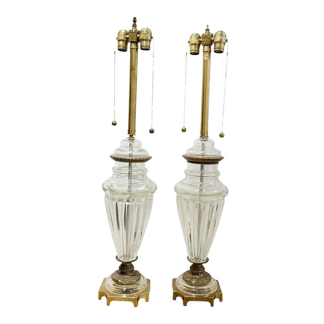 1940 Crystal Table Lamps Pair For Sale