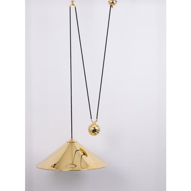 Keos Adjustable Counterweight Pendant Lamp in Brass attributed to Florian Schulz, Germany, 1970s For Sale - Image 3 of 10