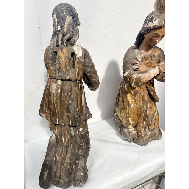 Adoring Angels, 1700s, Polychrome and Gilded Carved Wood, Set of 2 For Sale - Image 14 of 18