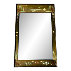 LaBarge Italian Chinoiserie Hand-Painted Brass Bamboo Framed Mirror, 1970s