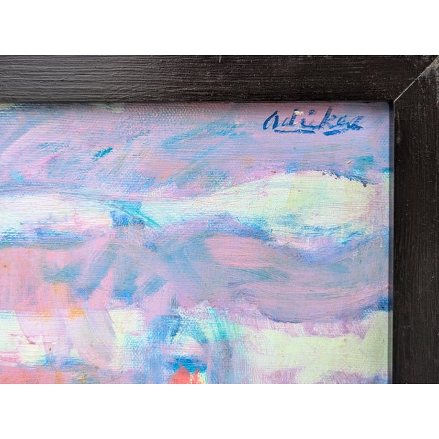 Yellow David Adickes "Crescent and Cactus" Modern Abstract Colorful Desert Night Landscape Painting, 1980's For Sale - Image 8 of 10