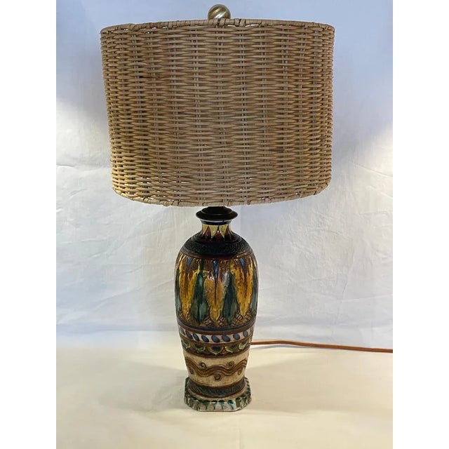 1950s IItalian Glazed and Polychrome Faience Lamp, Mid 20th Century For Sale - Image 5 of 5