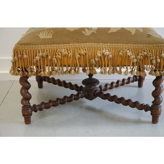 Antique Wooden Ottoman With Ornate Tapestry Upholstery, France Chairish