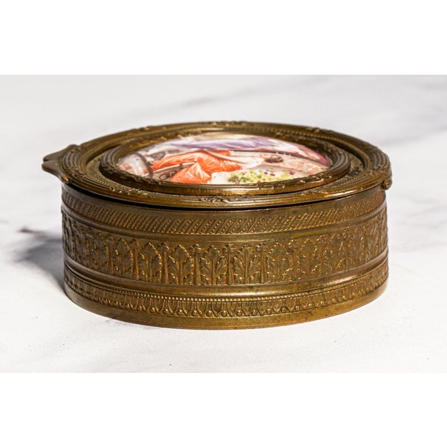 Exceptional Round Small Antique 19th Century French Hand Painted Porcelain Neoclassical Box For Sale - Image 14 of 16