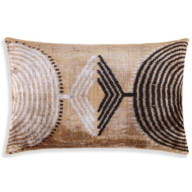 Textile Luxury Earth-Tone Silk Velvet Throw Pillow 16x24 – Handmade Tribal Modern Geometric Lumbar For Sale - Image 7 of 8