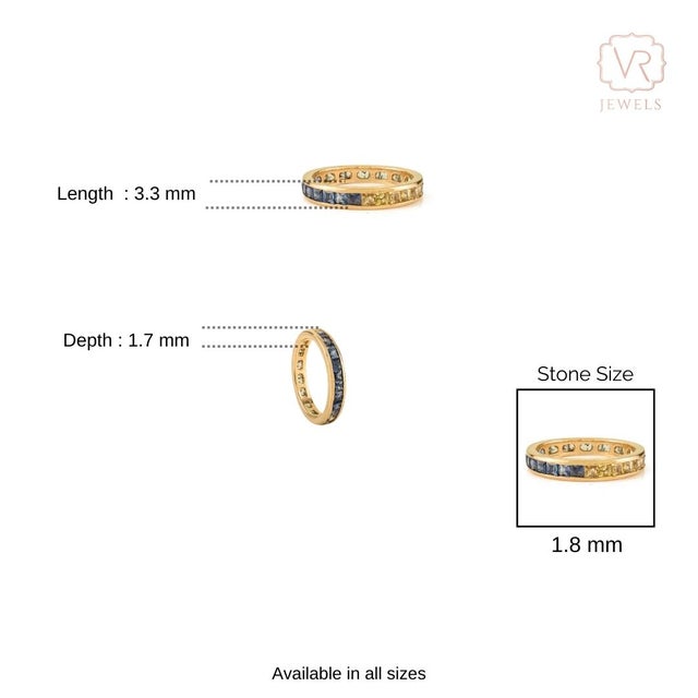 2.35Ct Princess Cut Multi-Sapphire Full Eternity Band Size 7 in 14k Solid Gold For Sale - Image 9 of 14