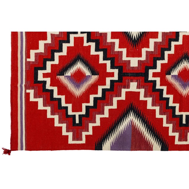 Red Modern Navajo Style Wool Rug – Crimson & Violet Graphic Diamond Motif 9x12 For Sale - Image 8 of 12