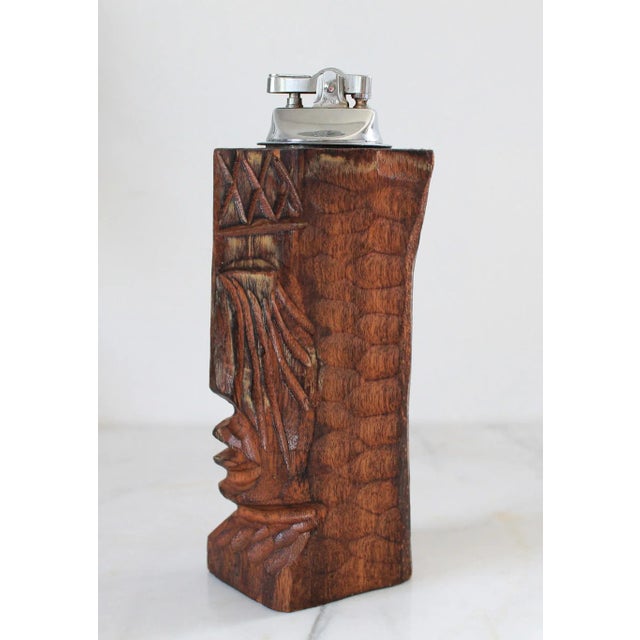 Vintage Hand Carved Wood Tiki Table Lighter For Sale In Milwaukee - Image 6 of 12