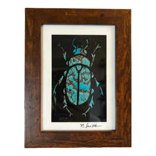 Mineral Shell Beetle (Mixed Media Linocut Print) Signed and Framed For Sale