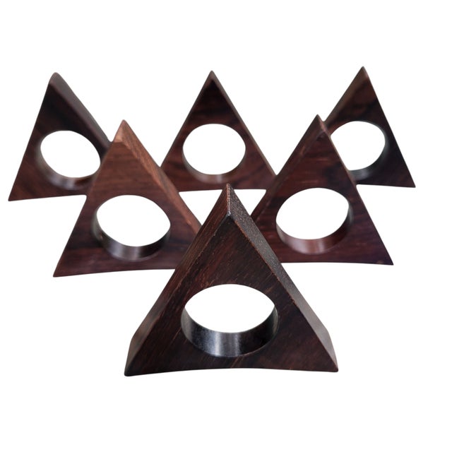1960s Danish Modern Solid Rosewood Triangular Napkin Rings- Set of 6 For Sale - Image 13 of 16