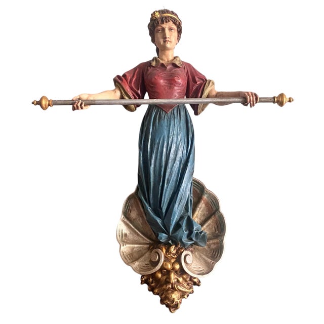 Rustic European 1900s Wood Carved Circus or Organ Music Banner Woman For Sale - Image 3 of 5