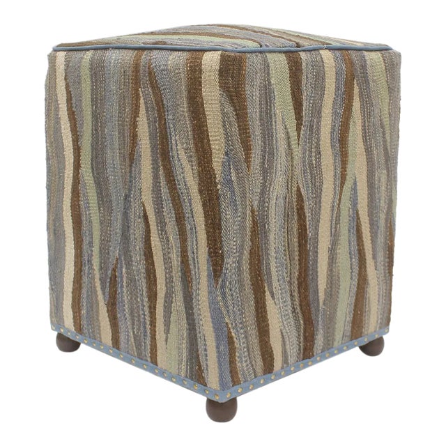 Boho Chic Handmade Kilim Upholstered Ottoman For Sale