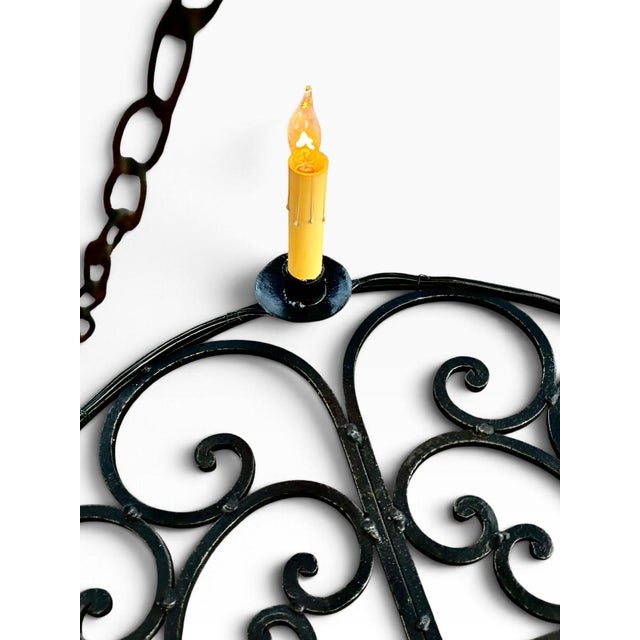 Antique Gothic Hand-Forged Wrought Iron Corona Four Light Chandelier For Sale - Image 4 of 12