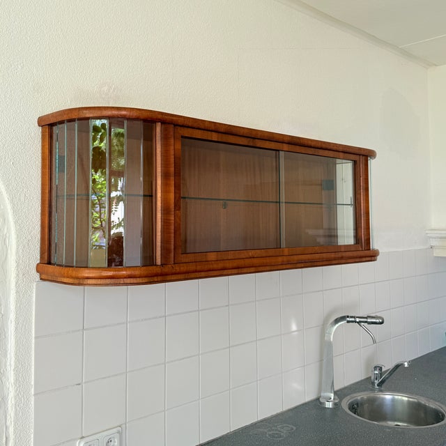 Mid-Century Modern Polish Wall Showcase Cabinet in Beveled Glass and Wood Veneer, 1960s For Sale - Image 6 of 15
