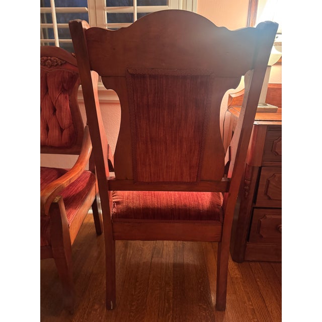 Pair of Antique Mahogany Victorian Parlor Throne Armchairs on Castors, Circa 1880's For Sale - Image 6 of 10