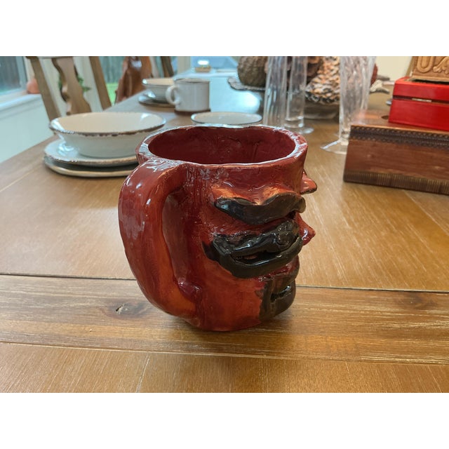 1990s Folk Art Signed Studio Folk Art Ugly Face Mug “Mark” For Sale - Image 4 of 7