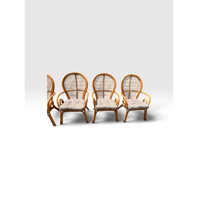 Vintage Palm Beach Bent Rattan & Bamboo Dining Set With Glass Top & 4 Armchairs For Sale - Image 4 of 12
