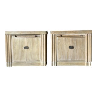 Hickory White Patch Work Burl Wood Top Nightstands - a Pair For Sale