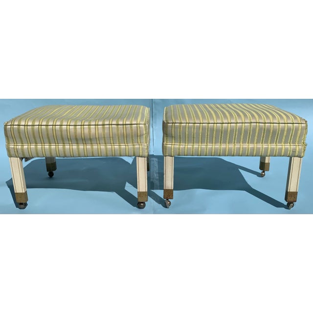 1960s Vintage Mid Century Ottomans on Brass Casters, Set of 2 For Sale - Image 4 of 9