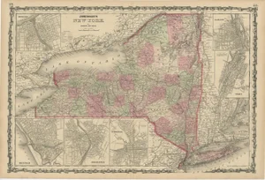 Map of New York State with City Insets from Johnsons, 1864